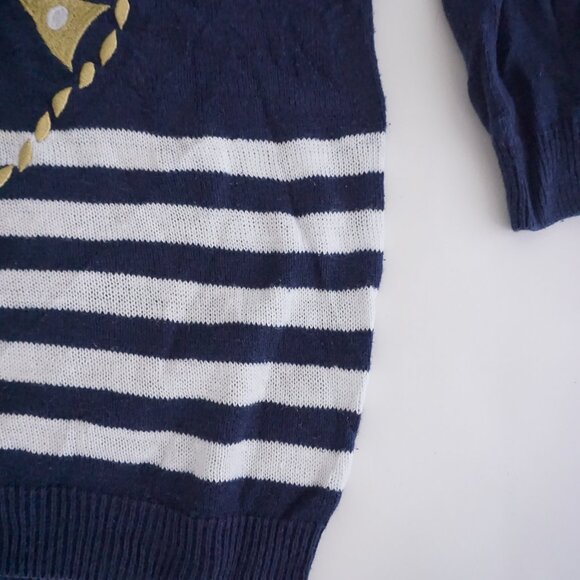 Vintage Alfred Dunner Navy Nautical Flag Stripe Sweater Rope Star Embroidery M - Picture 5 of 9